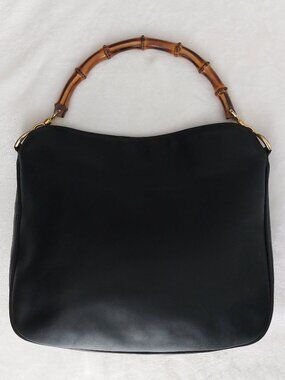 Vintage Gucci Tom Ford Scorched Bamboo Hobo Black Leather Handbag 001-1781-1638
